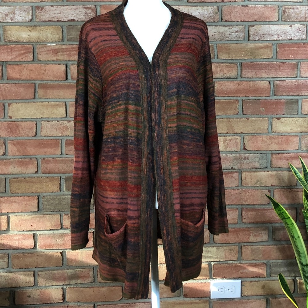 The Vermont Country Store Autumnal Color Open Cardigan with Pockets